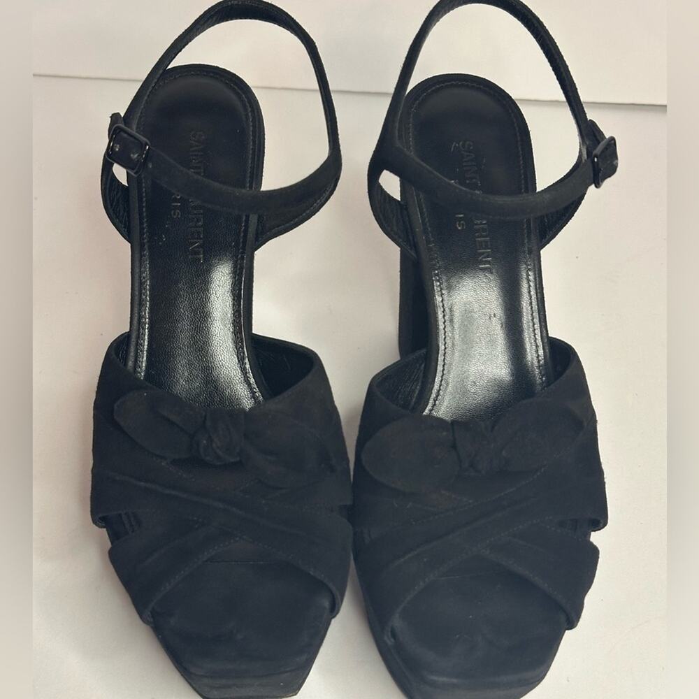 Saint Laurent Paris Candy Bow Black Suede Platform Sandals IT 38 US 8 Authentic - Picture 12 of 15
